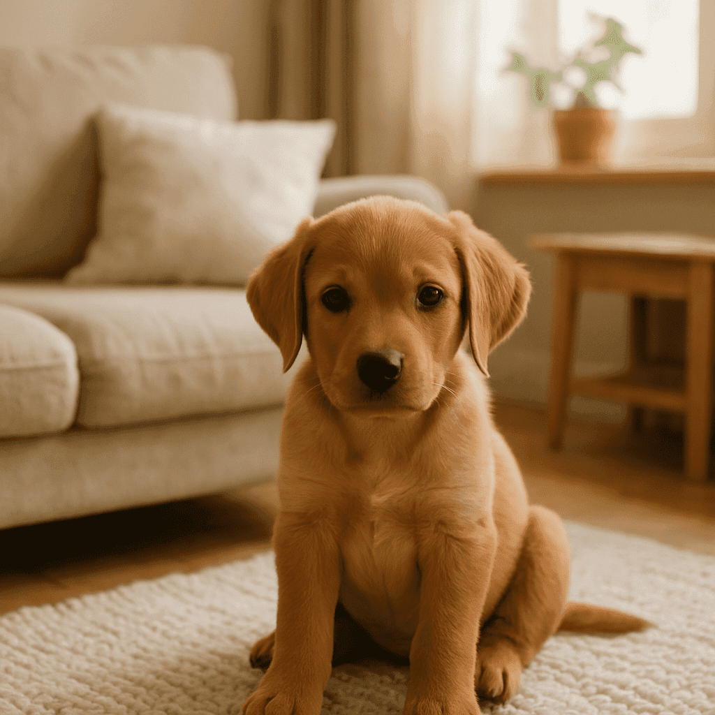 PuppyLaunch featured image – Puppy Growling Over Food: Safe Steps To Stop Resource Guarding Early A young puppy in a cozy home environment with natural light.