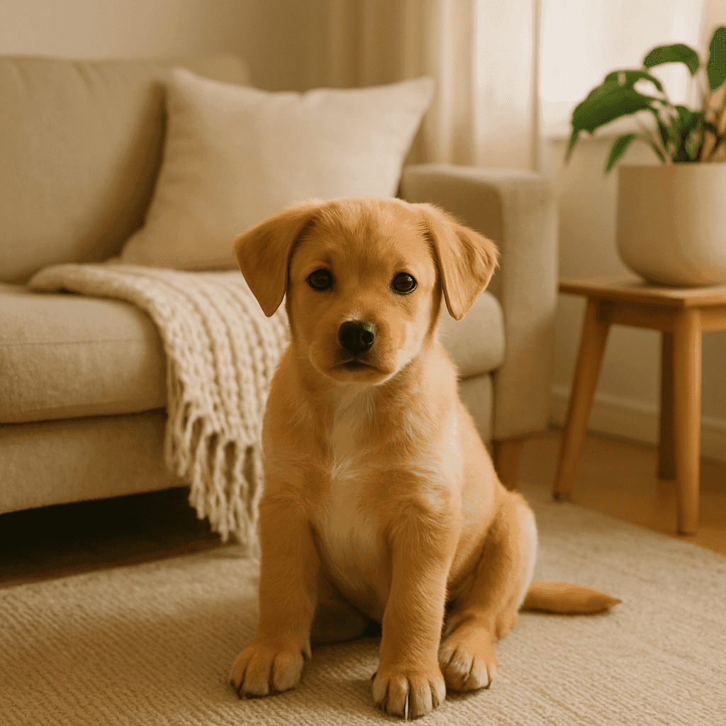 PuppyLaunch featured image – Puppy Pooping in the Crate: Routine Fixes and When to Call the Vet Young puppy in a cozy home setting with soft natural light.